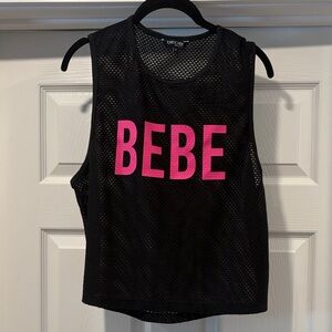 Bebe Black Mesh Muscle Tee with Pink Logo
